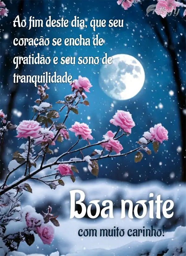 Ao fim deste dia, que seu coração se encha de gratidão e seu sono de tranquilidade.  Boa noite com muito carinho!