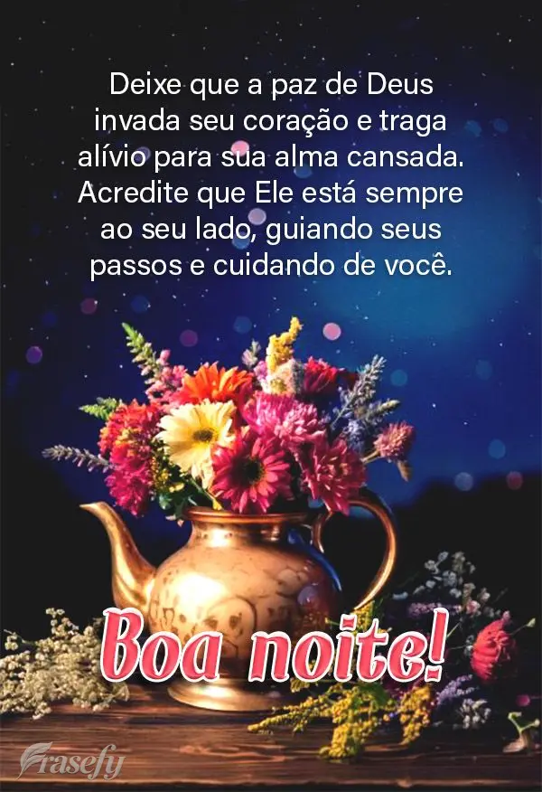 Deixe que a paz de Deus invada seu coração e traga alívio para sua alma cansada. Acredite que Ele está sempre ao seu lado, guiando seus passos e cuid...