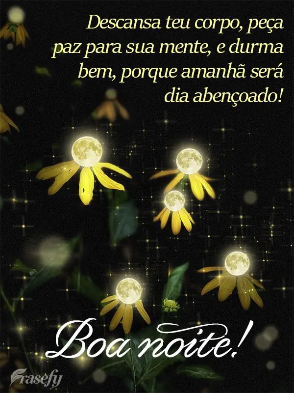 Descansa teu corpo, peça paz para sua mente, e durma bem, porque amanhã será um dia abençoado! Boa noite!