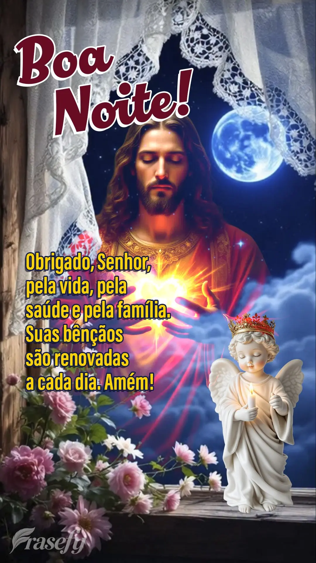 Boa noite! Obrigado, Senhor, pela vida, pela saúde e pela família. Suas bênçãos são renovadas a cada dia. Amém! 🙏✨