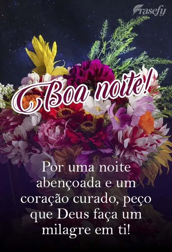 Por uma noite abençoada e um coração curado, peço que Deus faça um milagre em ti!  Boa noite!