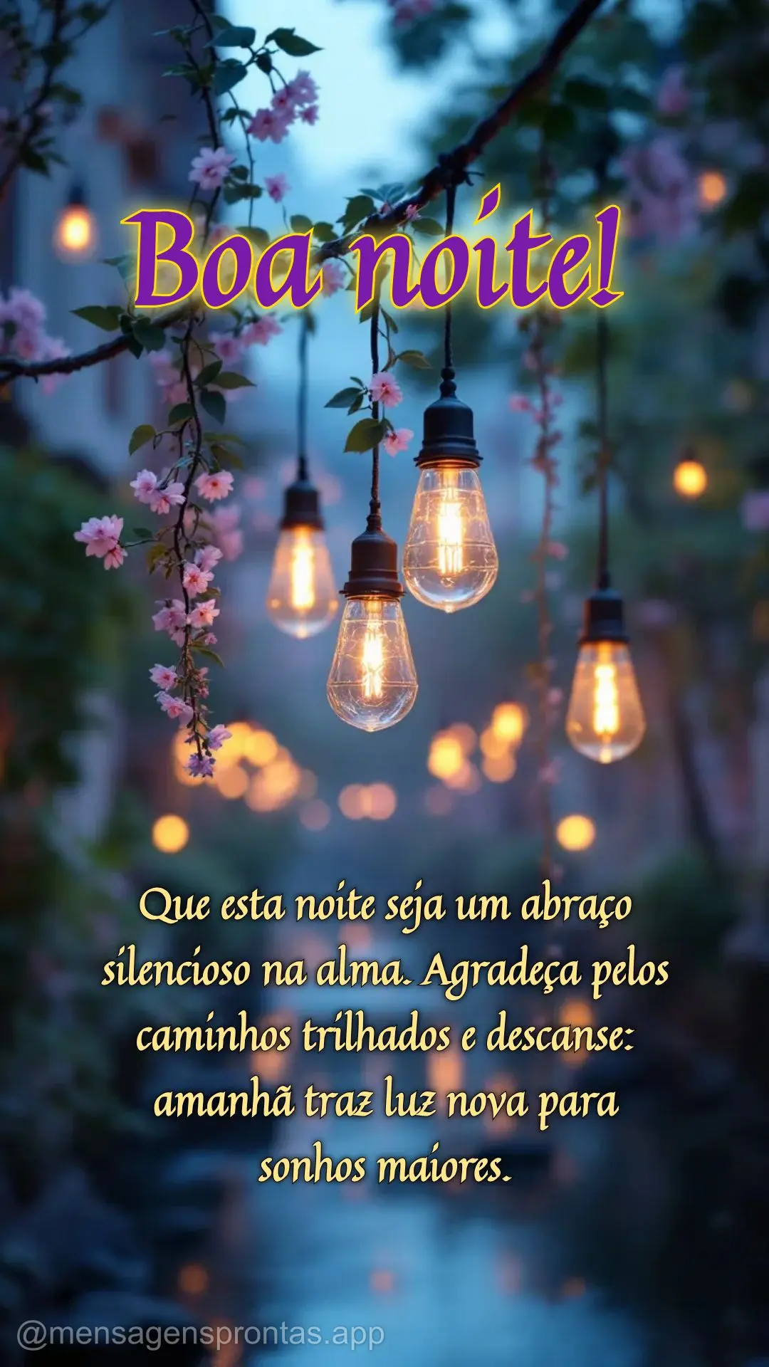 Que esta noite seja um abraço silencioso na alma. Agradeça pelos caminhos trilhados e descanse: amanhã traz luz nova para sonhos maiores. Boa noite!...