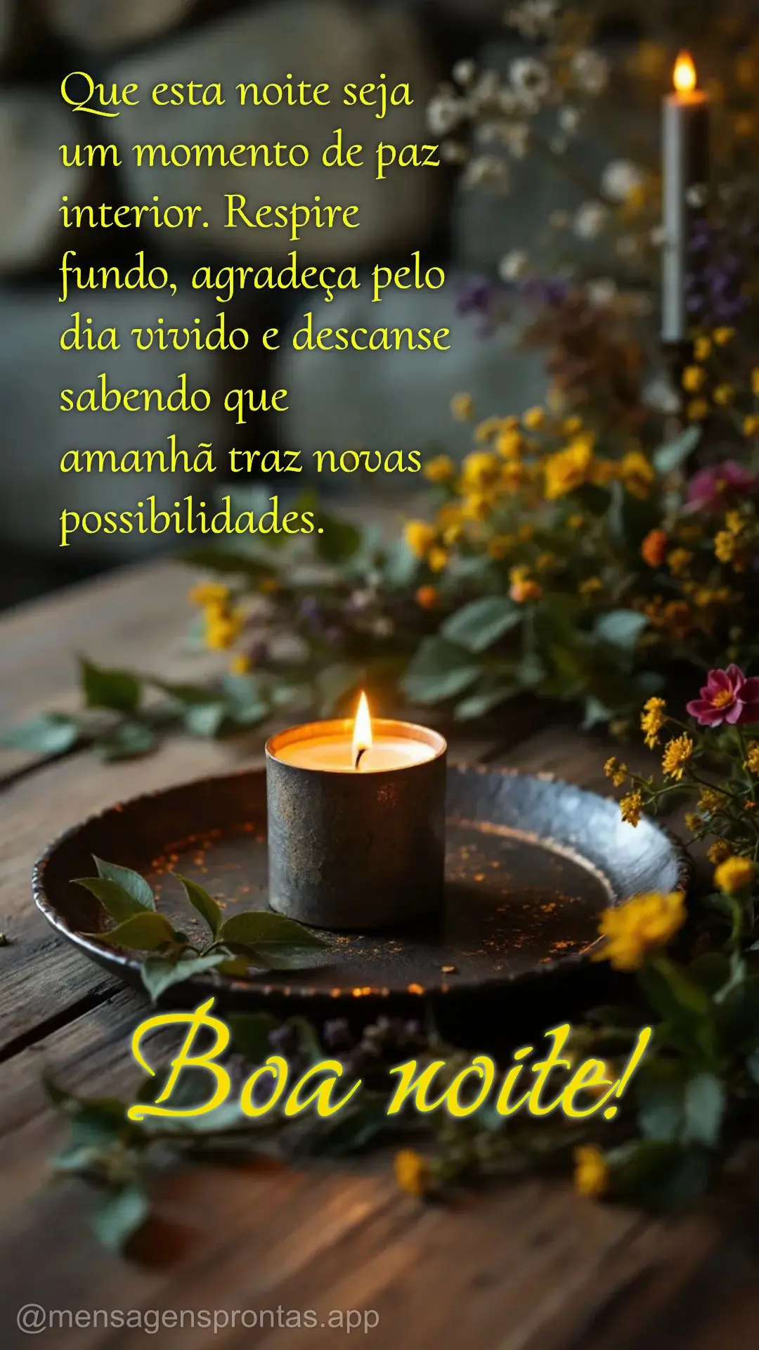 Que esta noite seja um momento de paz interior. Respire fundo, agradeça pelo dia vivido e descanse sabendo que amanhã traz novas possibilidades. Boa no...