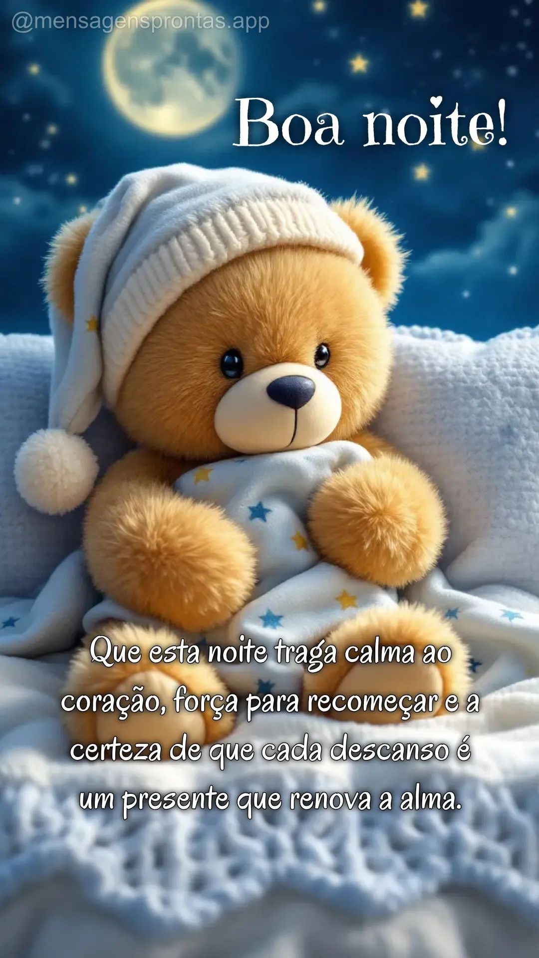 Que esta noite traga calma ao coração, força para recomeçar e a certeza de que cada descanso é um presente que renova a alma. Boa noite!
