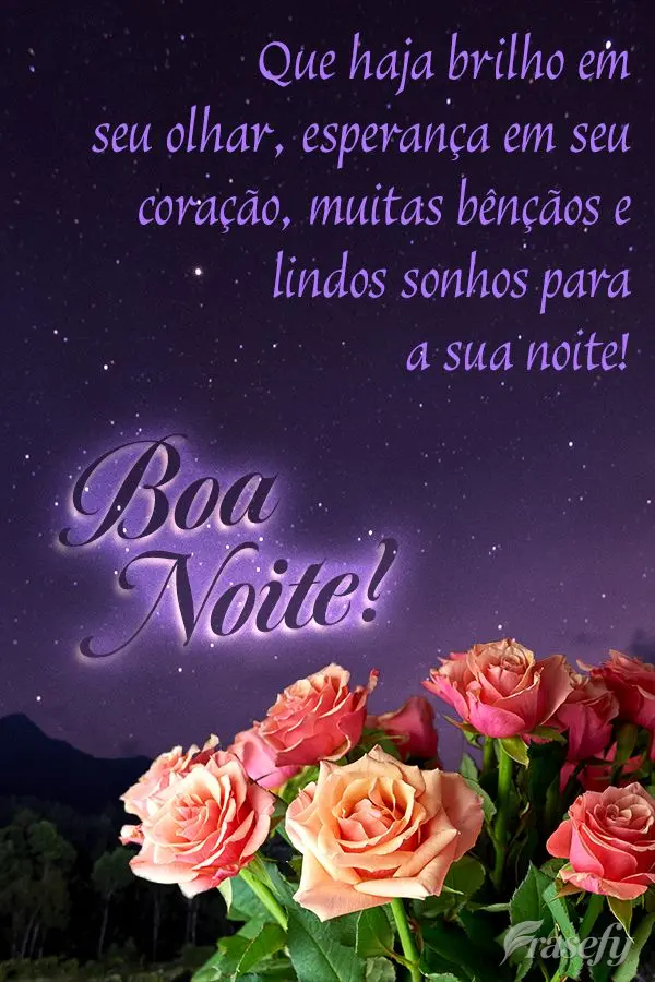 Que haja brilho em seu olhar, esperança em seu coração, muitas bênçãos e lindos sonhos para a sua noite! Boa noite! 