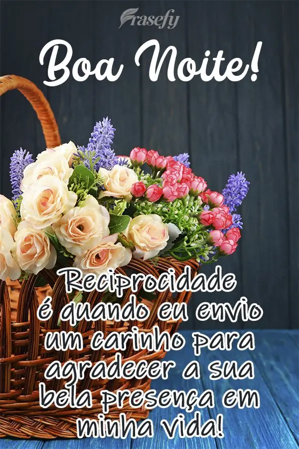 Reciprocidade é quando eu envio um carinho para agradecer a sua bela presença em minha vida!  Boa Noite!