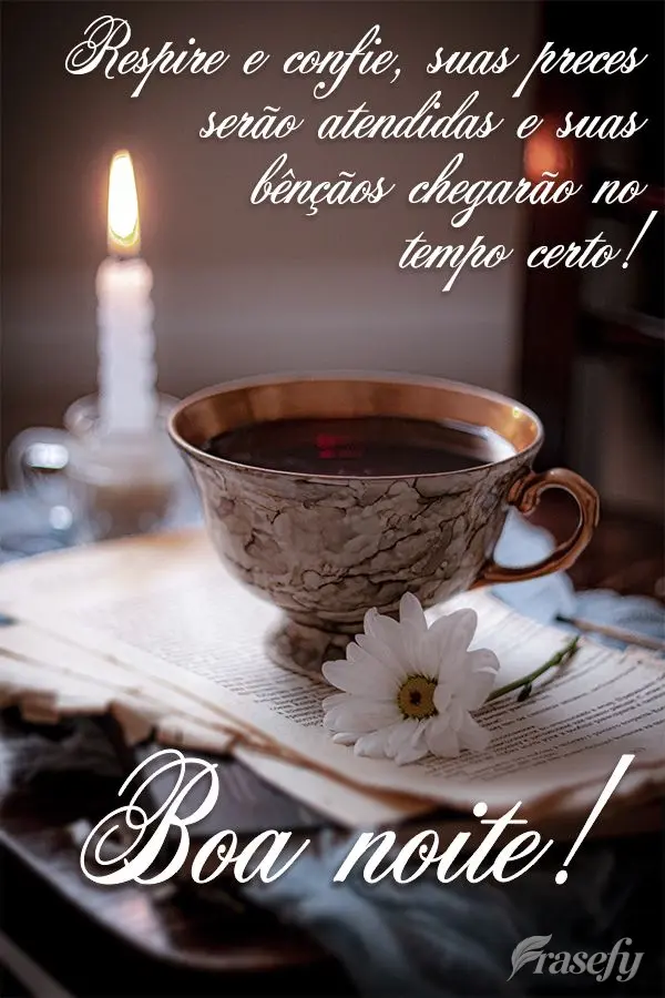 Respire e confie, suas preces serão atendidas e suas bênçãos chegarão no tempo certo! Boa noite!