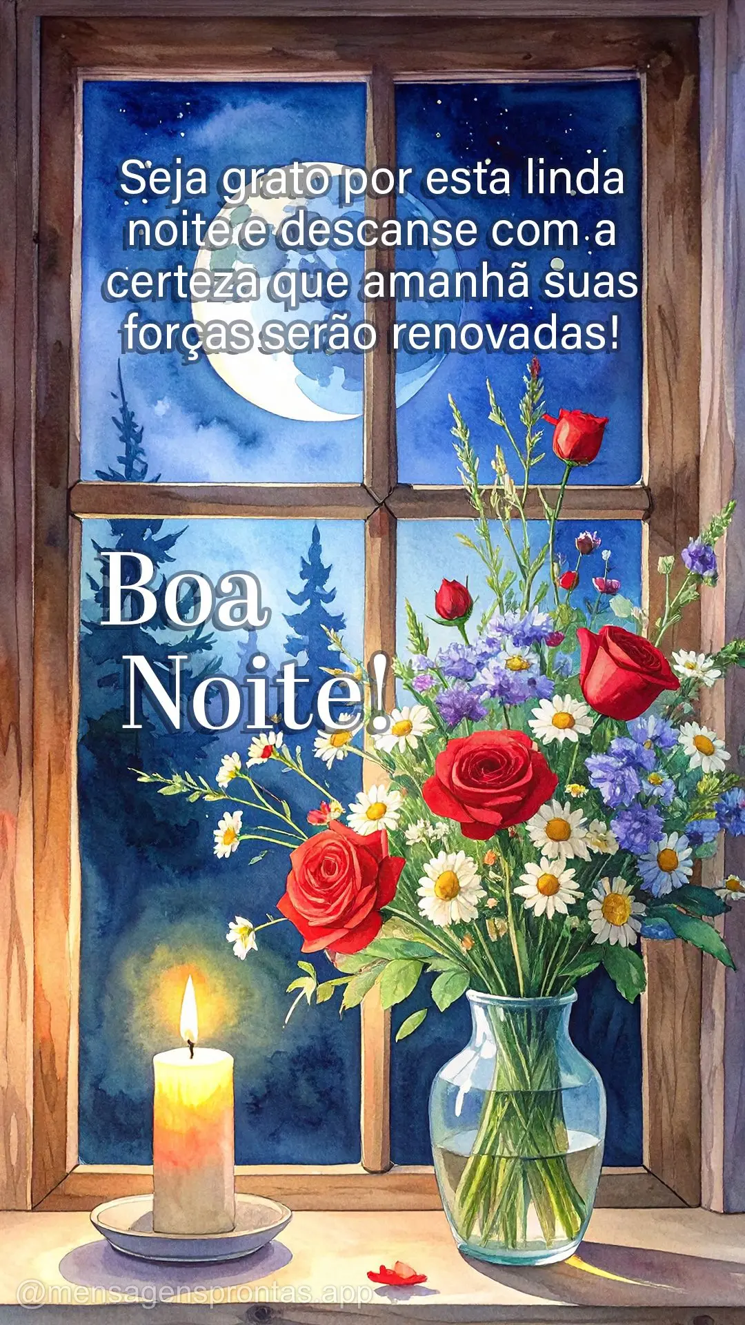 Seja grato por esta linda noite e descanse com a certeza que amanhã suas 
forças serão renovadas! Boa noite!