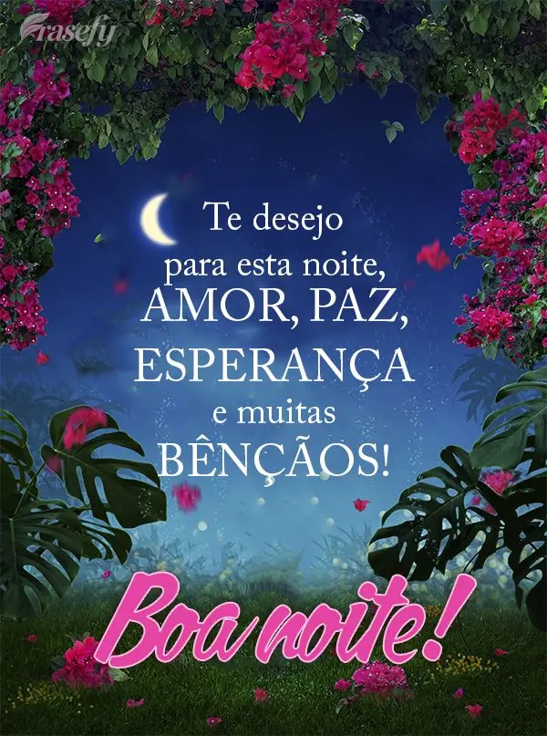 Te desejo para esta noite amor, paz, esperança e muitas bênçãos! Boa noite!