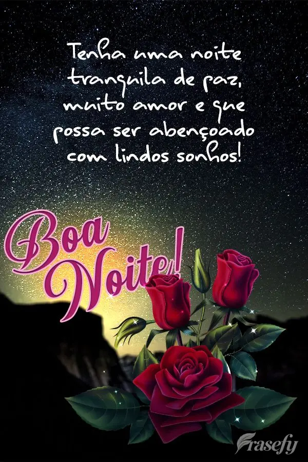 Tenha uma noite tranquila de paz, muito amor e que possa ser abençoado com lindos sonhos! Boa noite! 