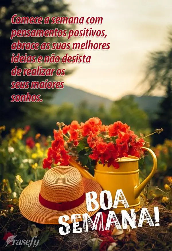 Comece a semana com pensamentos positivos, abrace as suas melhores ideias e não desista de realizar os seus maiores sonhos. Boa Semana!