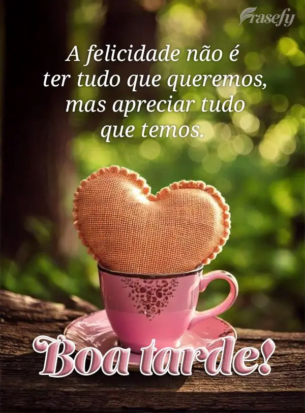 A felicidade não é ter tudo que queremos, mas apreciar tudo que temos. Boa tarde!
