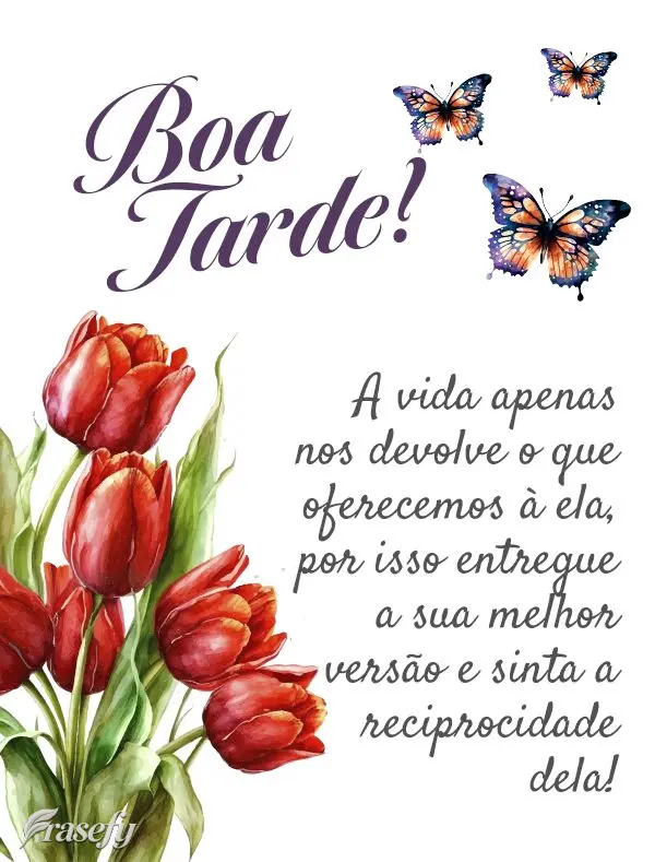 A vida apenas nos devolve o que oferecemos à ela, por isso entregue a sua melhor versão e sinta a reciprocidade dela! Boa tarde!