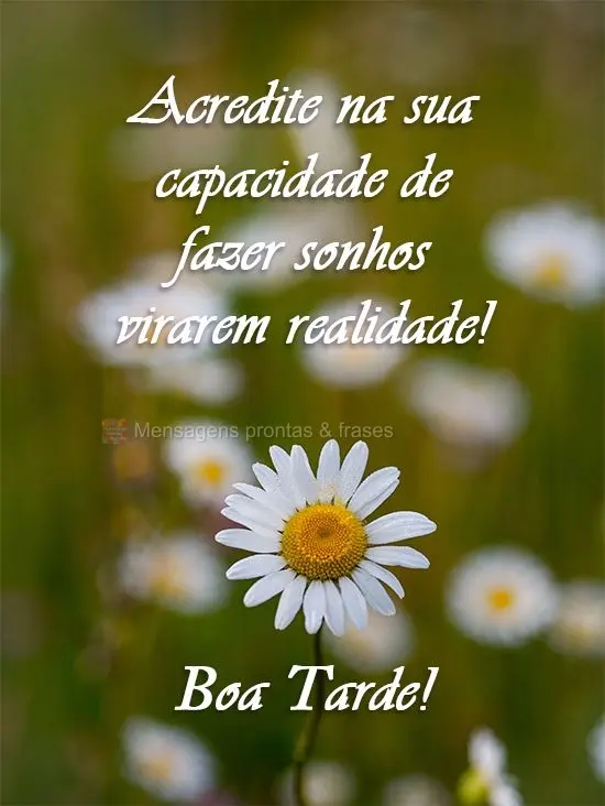 Acredite na sua capacidade de fazer sonhos virarem realidade! 
 Boa tarde!