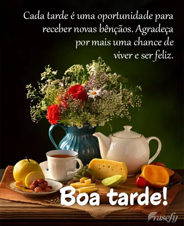 Cada tarde é uma oportunidade para receber novas bênçãos. Agradeça por mais uma chance de viver e ser feliz. Boa tarde!