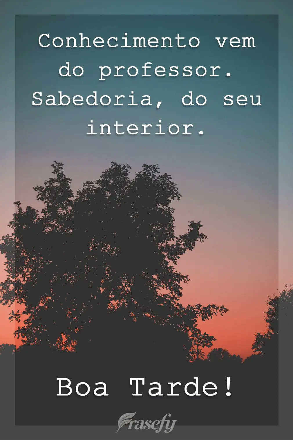 Conhecimento vem do professor. Sabedoria, do seu interior! Boa Tarde!