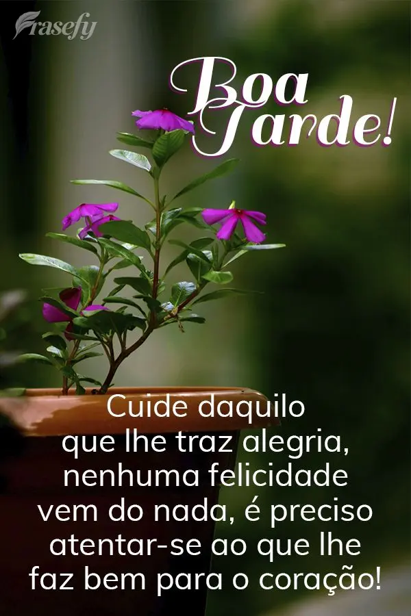 Cuide daquilo que te traz alegria. Nenhuma felicidade vem do nada, é preciso atentar-se ao que faz bem para o seu coração! Boa tarde!
