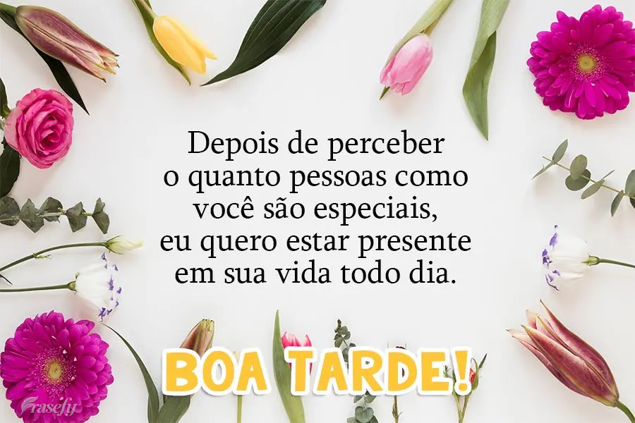 Depois de perceber o quanto pessoas como você são especiais, eu quero estar presente em sua vida todos os dias. 
 Boa tarde!