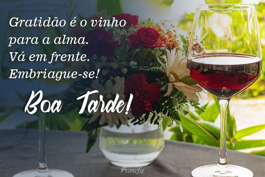 Gratidão é o vinho para a alma. Vá em frente. Embriague-se! Boa Tarde!