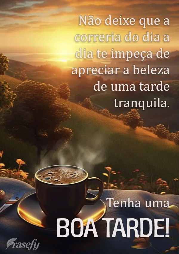 Não deixe que a correria do dia a dia te impeça de apreciar a beleza de uma tarde tranquila. Tenha uma boa tarde!