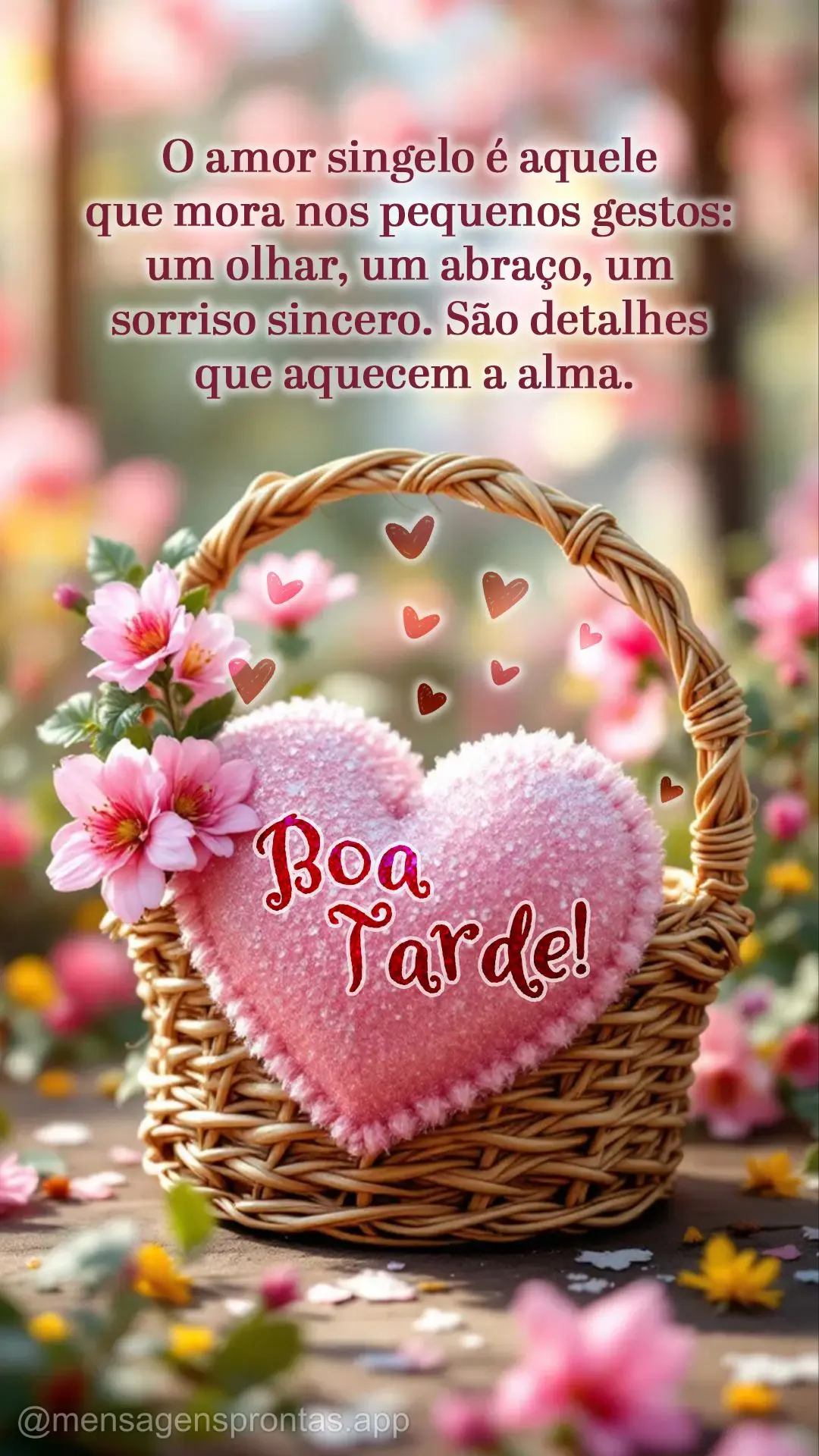 O amor singelo é aquele que mora nos pequenos gestos: um olhar, um abraço, um 
sorriso sincero. São detalhes que aquecem a alma. Boa tarde!