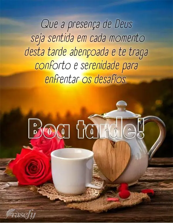 Que a presença de Deus seja sentida em cada momento desta tarde abençoada e te traga conforto e serenidade para enfrentar os desafios. Boa tarde!