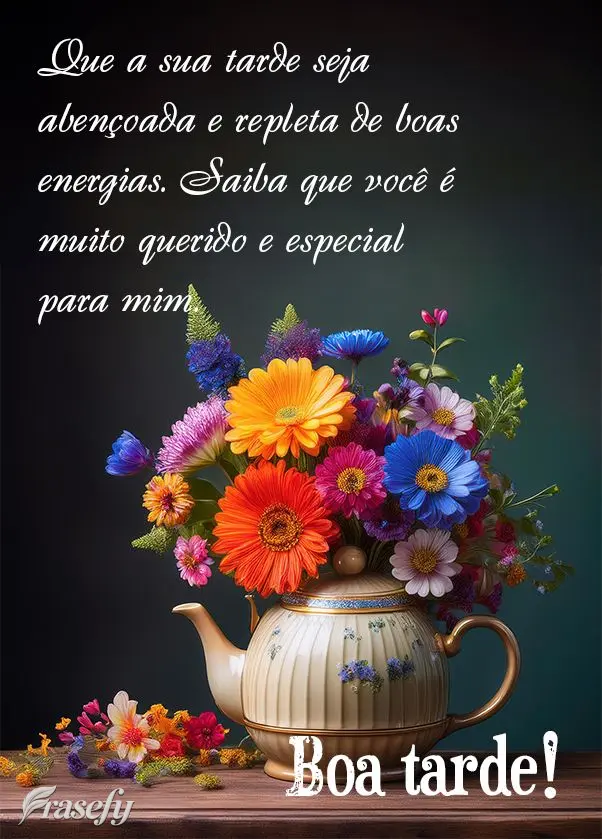 Que a sua tarde seja abençoada e repleta de boas energias. Saiba que você é muito querido e especial para mim. Boa tarde!
