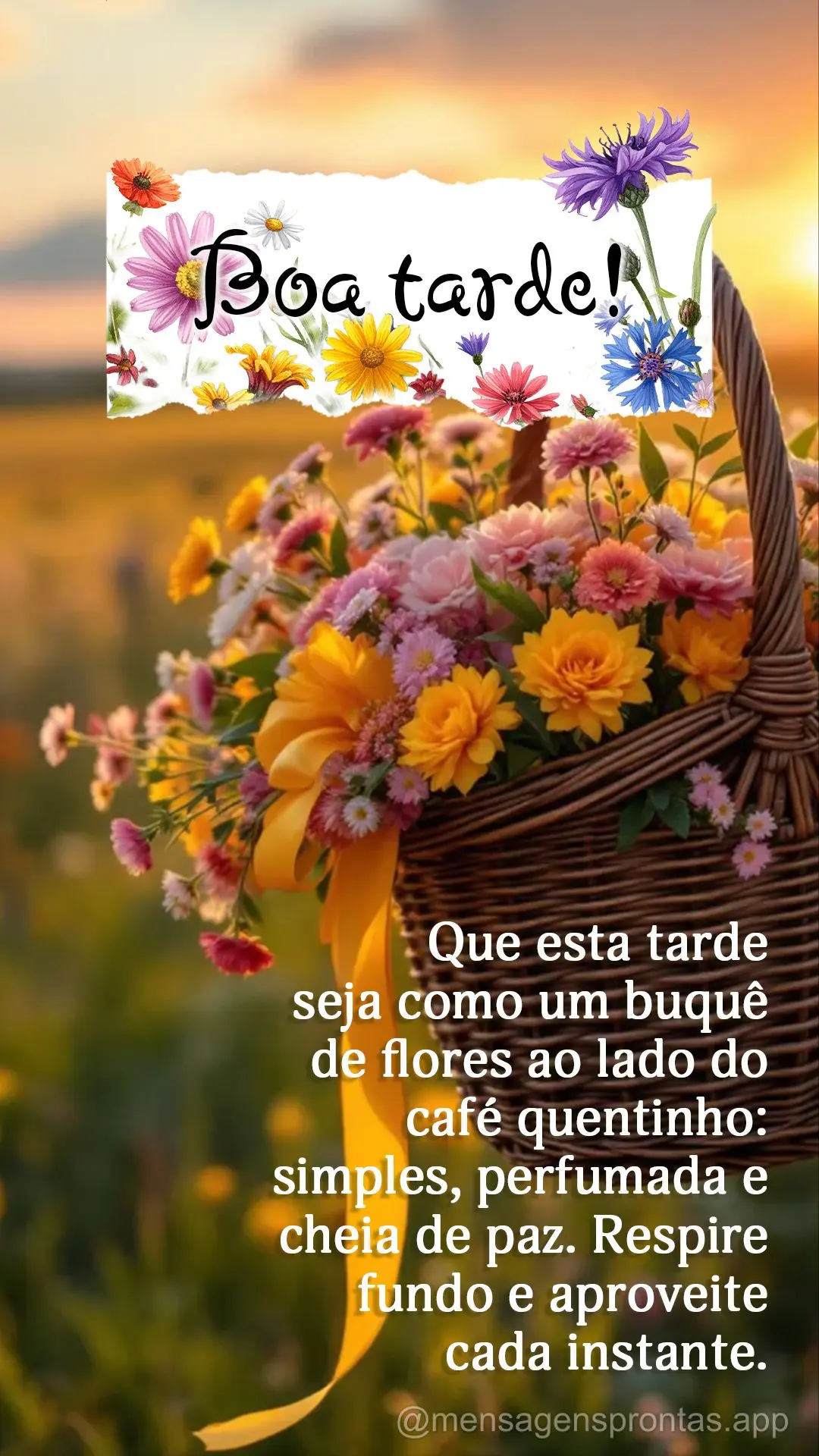 Que esta tarde seja como um buquê de flores ao lado do café quentinho: simples, perfumada e cheia de paz. Respire fundo e aproveite cada instante. Boa ...