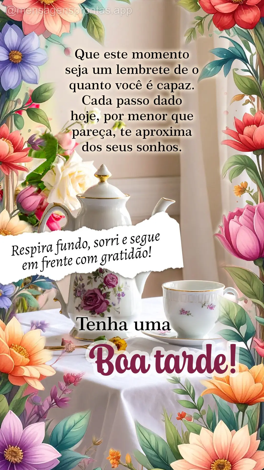 Que este momento seja um lembrete de o quanto você é capaz. Cada passo dado hoje, por menor que pareça, te aproxima dos seus sonhos. Respira fundo, so...