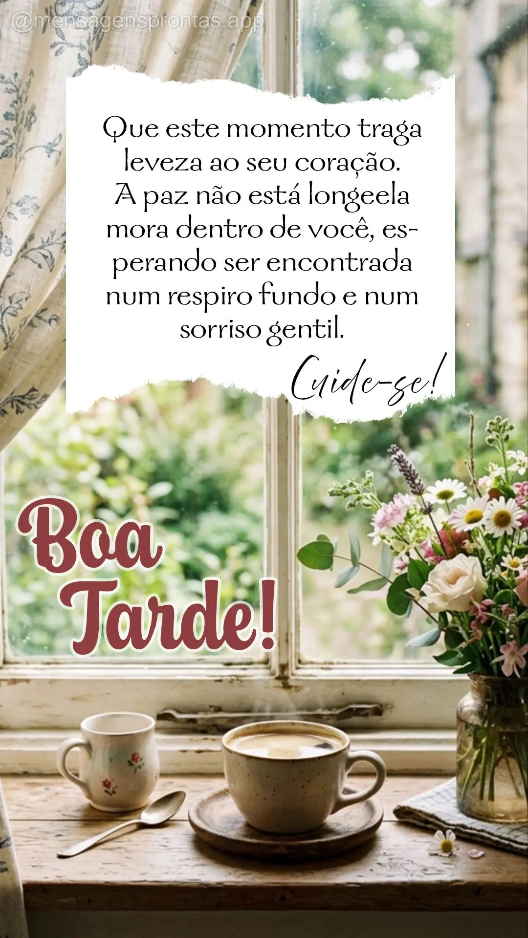 Que este momento traga leveza ao seu coração. A paz não está longe — ela mora dentro de você, esperando ser encontrada num respiro fundo e num sor...
