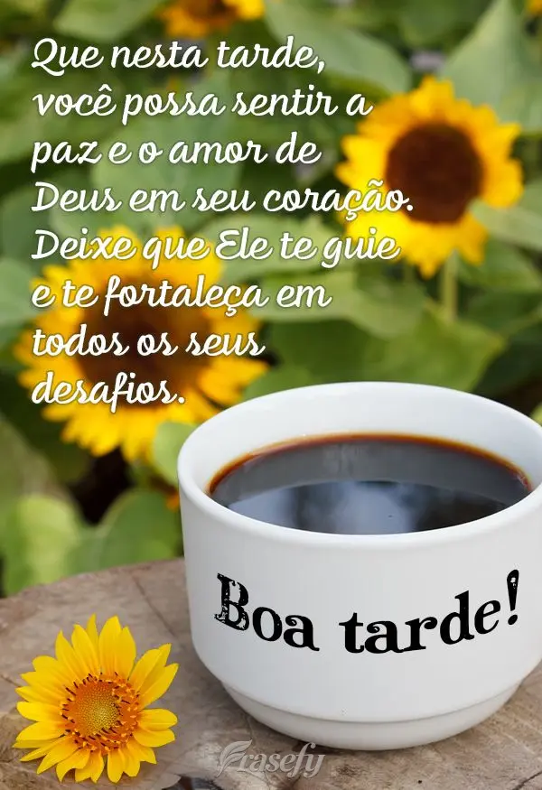 Que nesta tarde, você possa sentir a paz e o amor de Deus em seu coração. Deixe que Ele te guie e te fortaleça em todos os seus desafios. Boa tarde!...