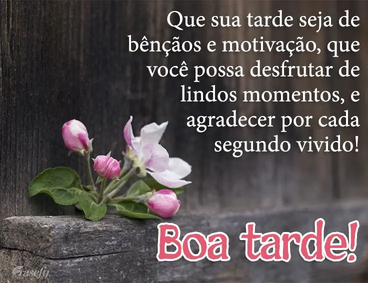 Que sua tarde seja de bênçãos e motivação, que você possa desfrutar de lindos momentos, e agradecer por cada segundo vivido! Boa tarde!