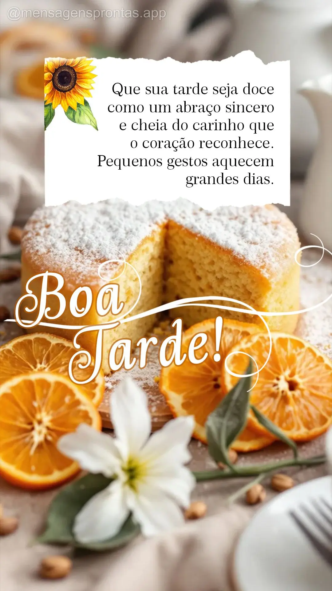 Que sua tarde seja doce como um abraço sincero e cheia do carinho que o coração reconhece. Pequenos gestos aquecem grandes dias. Boa tarde!
