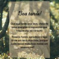 Boa tarde!
Que sua tarde seja leve, cheia de boas energias e momentos que tragam paz ao coração.
Respire fundo, agradeça e siga firme em seus objeti...