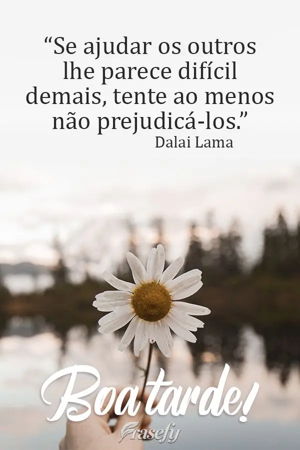 “Se ajudar os outros lhe parece difícil demais, tente ao menos não prejudicá-los.” Boa tarde! Dalai Lama