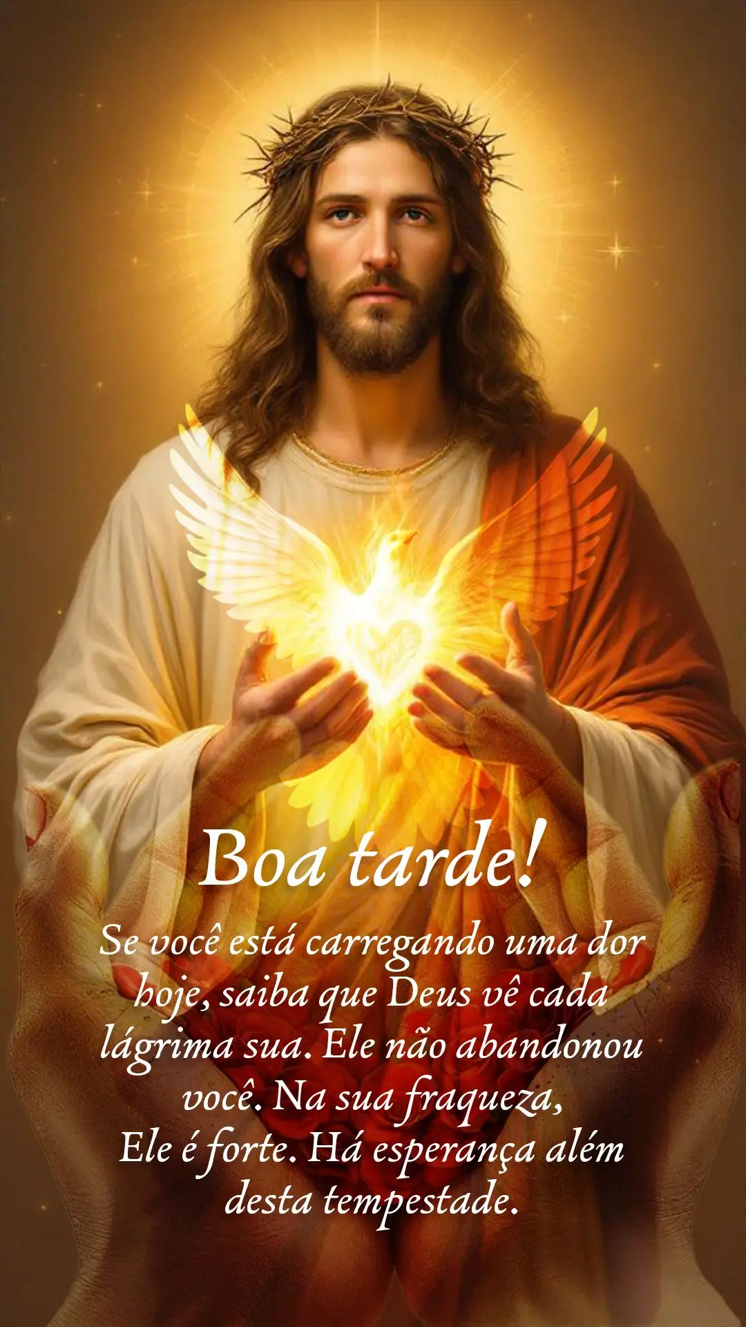 Boa tarde! Se você está carregando uma dor hoje, saiba que Deus vê cada lágrima sua. Ele não abandonou você. Na sua fraqueza, Ele é forte. Há esp...