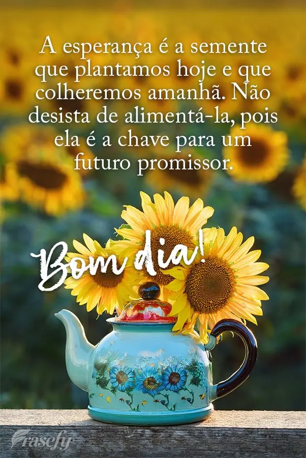 A esperança é a semente que plantamos hoje e que colheremos amanhã. Não desista de alimentá-la, pois ela é a chave para um futuro promissor. Bom di...
