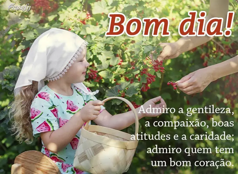 Admiro a gentileza, a compaixão, as boas atitudes e a caridade; admiro quem tem um bom coração. Bom dia!