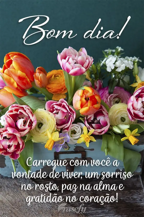 Carregue com você a vontade de viver, um sorriso no rosto, paz na alma e gratidão no coração! Bom dia!