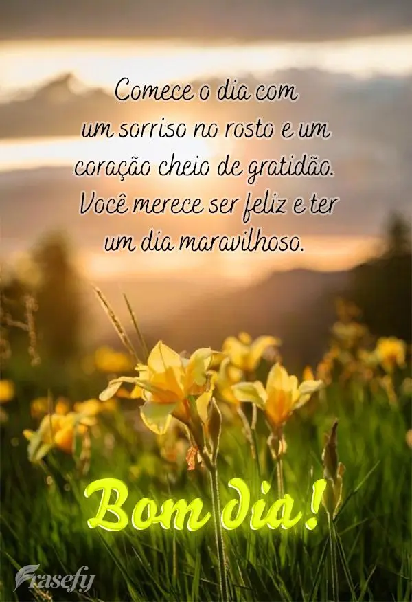 Comece o dia com um sorriso no rosto e um coração cheio de gratidão. Você merece ser feliz e ter um dia maravilhoso. Bom dia!