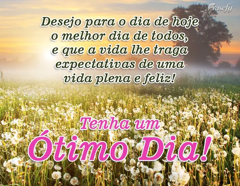 Desejo para o dia de hoje o melhor dia de todos, e que a vida lhe traga expectativas de uma vida plena e feliz! 
 Tenha um Ótimo Dia!