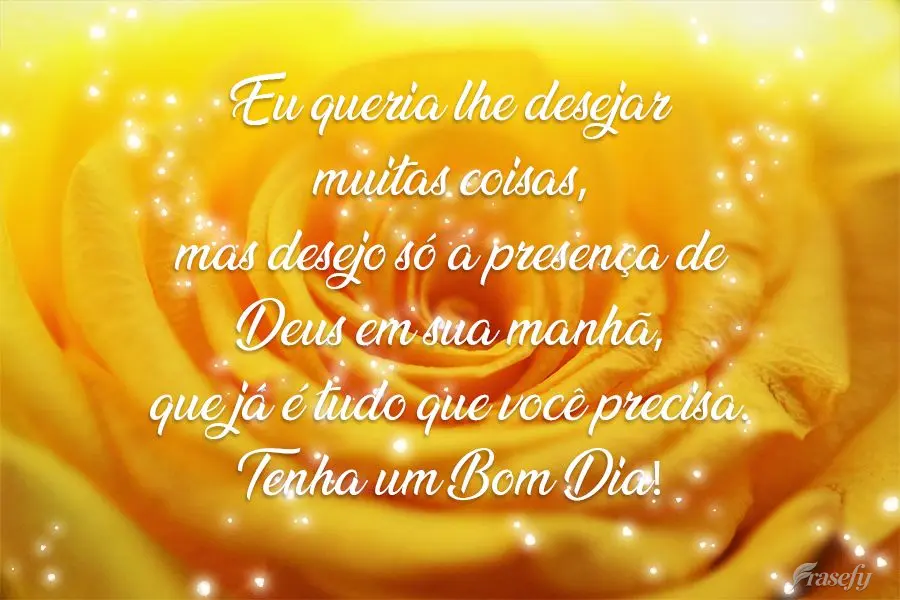 Eu queria lhe desejar muitas coisas, mas desejo só a presença de Deus em sua manhã, que já é tudo que você precisa. Tenha um Bom Dia!