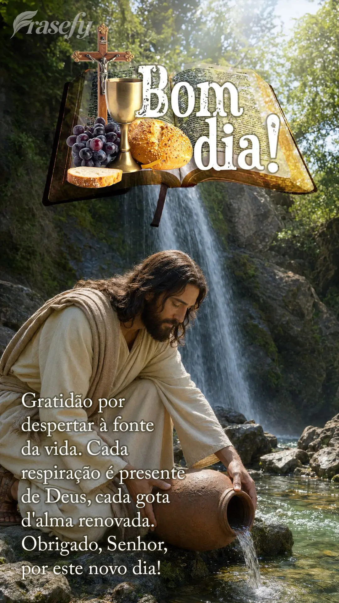Gratidão por despertar à fonte da vida. Cada respiração é presente de Deus, cada gota d'alma renovada. Obrigado, Senhor, por este novo dia.
