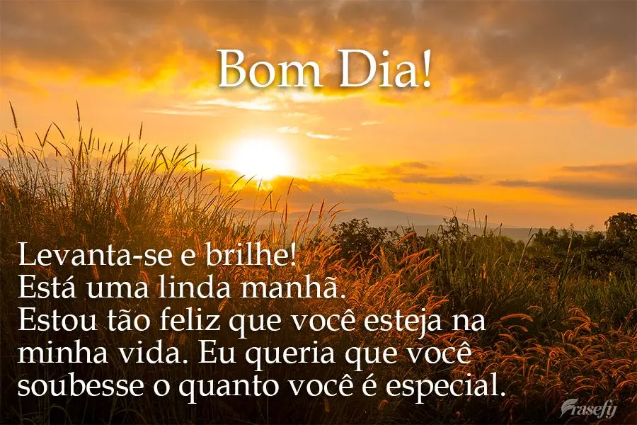 Levanta-se e brilhe! Está uma linda manhã. Estou tão feliz que você esteja na minha vida. Eu queria que você soubesse o quanto você é especial. 
...