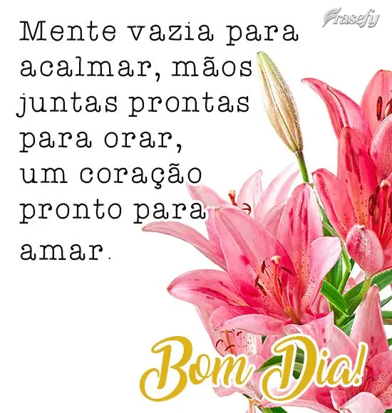 Mente vazia para acalmar, mãos juntas prontas para orar, um coração pronto para amar.  Bom Dia!  