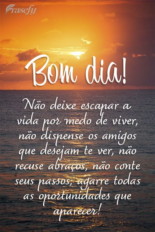 Não deixe escapar a vida por medo de viver, não dispense os amigos que desejam te ver, não recuse abraços, não conte seus passos; agarre todas as op...