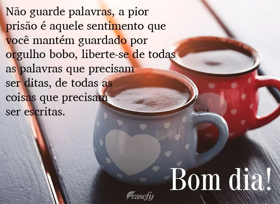 Não guarde palavras, a pior prisão é aquele sentimento que você mantém guardado por orgulho bobo, liberte-se de todas as palavras que precisam ser d...