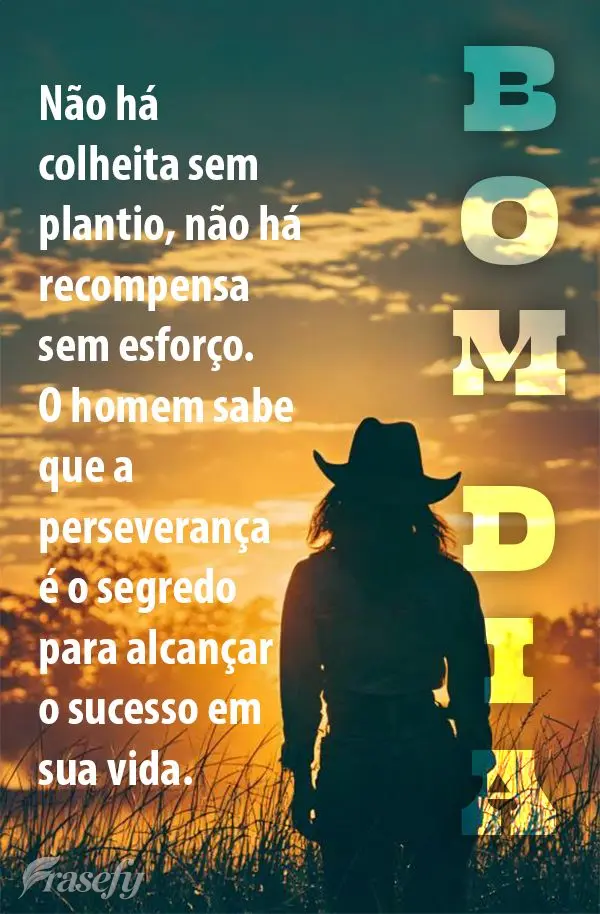 Não há colheita sem plantio, não há recompensa sem esforço. O homem sabe que a perseverança é o segredo para alcançar o sucesso em sua vida. Bom ...