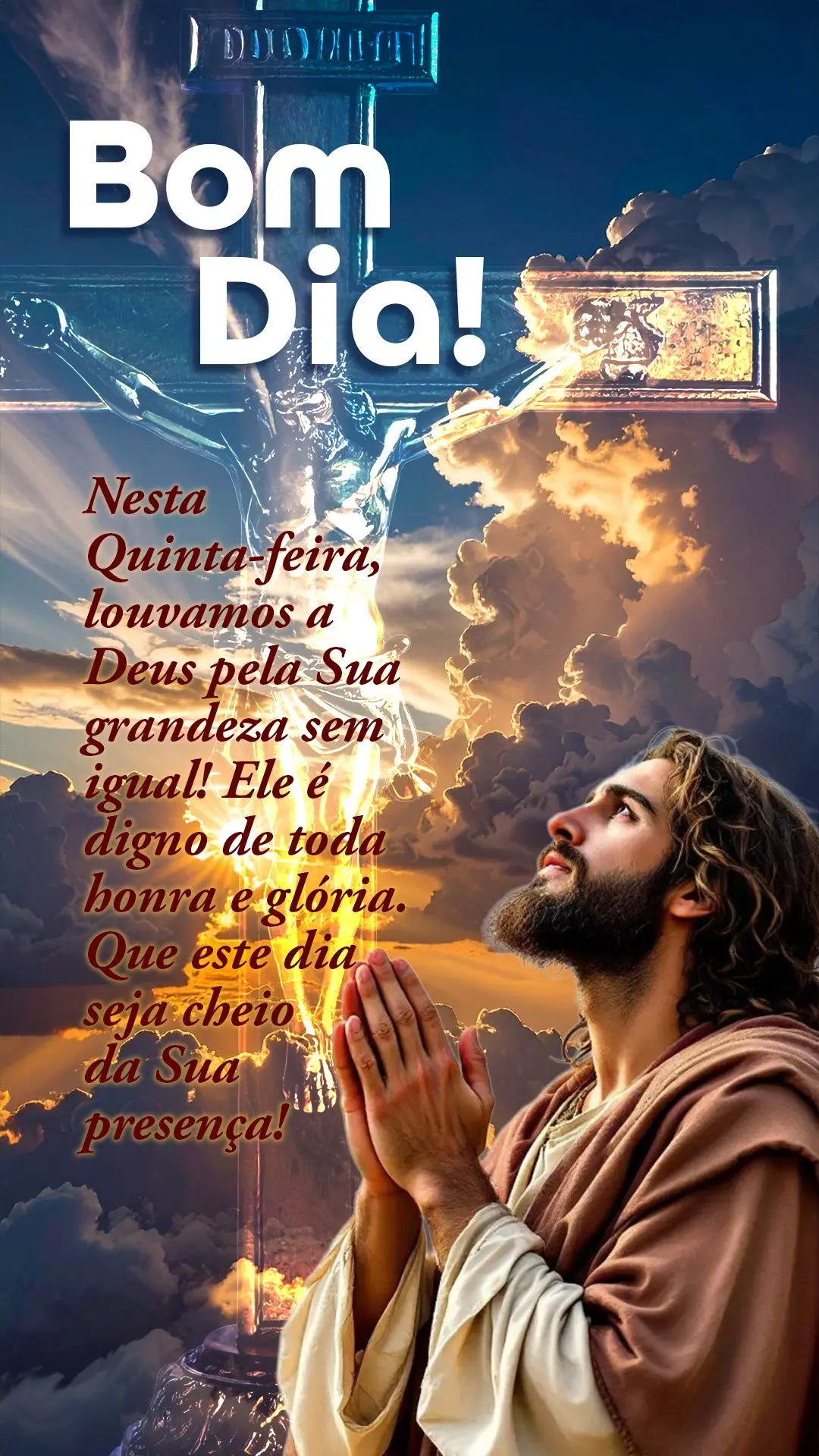 🙌 Bom dia! Nesta quinta-feira, louvamos a Deus pela Sua grandeza sem igual! Ele é digno de toda honra e glória. Que este dia seja cheio da Sua prese...