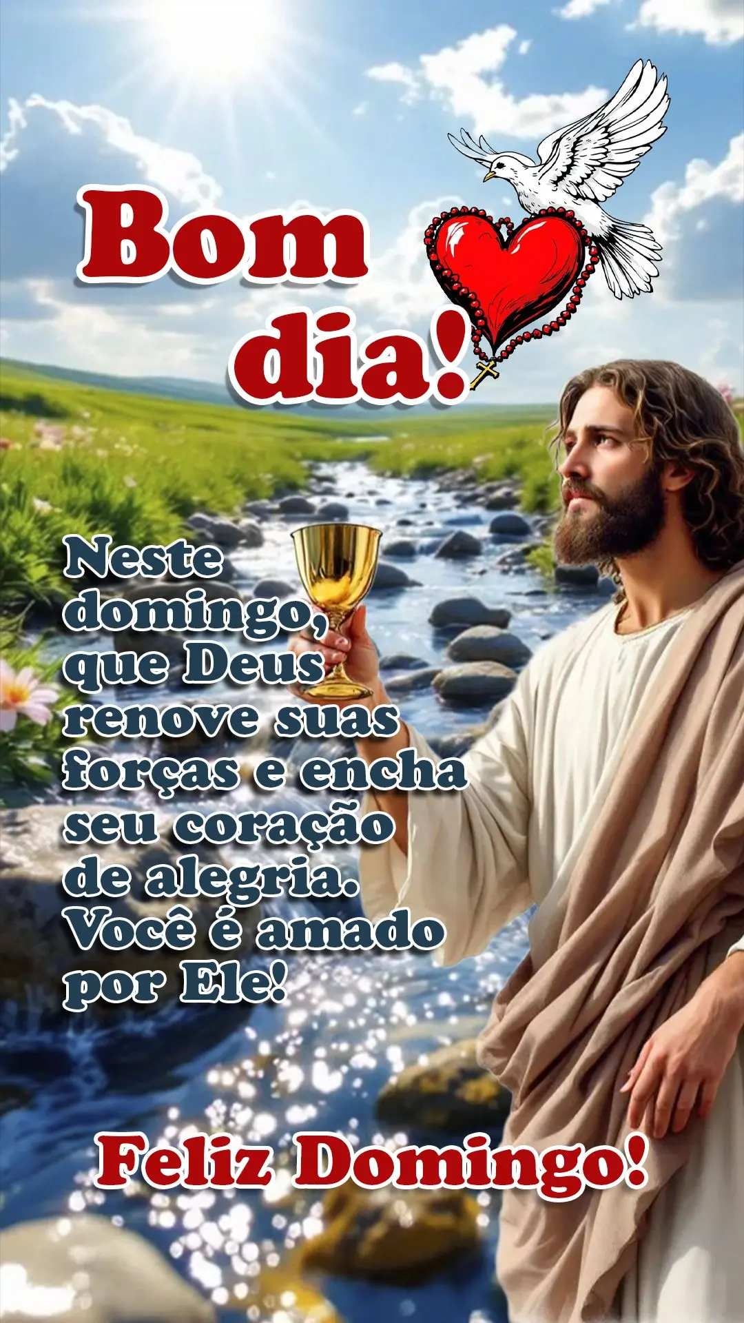 Bom dia! Neste domingo, que Deus renove suas forças e encha seu coração de alegria. Você é amado por Ele! 🌟🙏